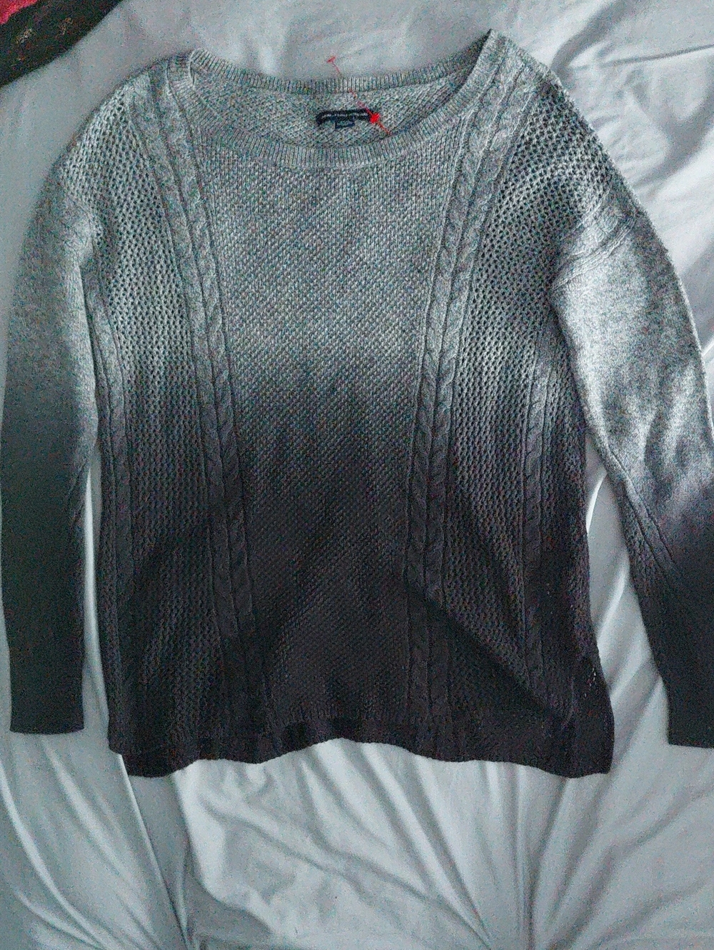 American Eagle Outfitters Gray to Black Ombre Cable Crew Knit Sweater